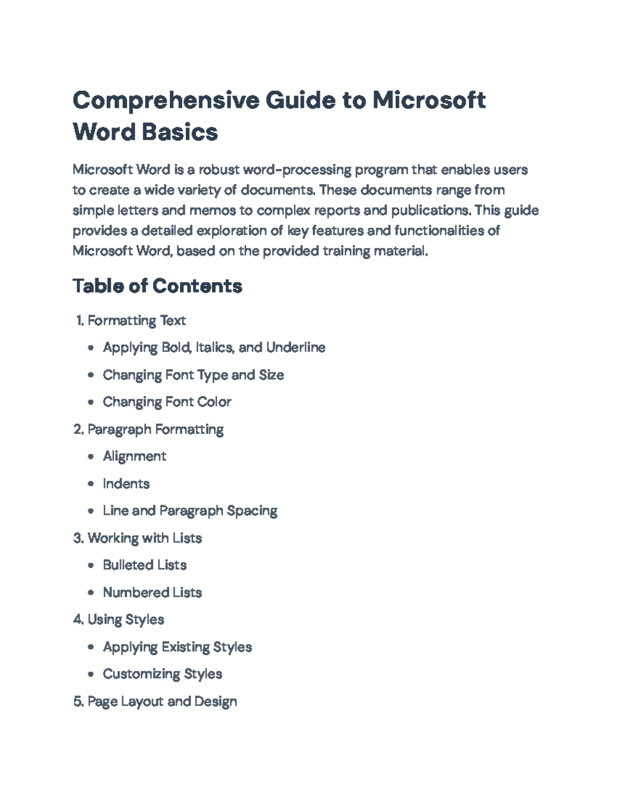 Comprehensive Guide to Microsoft Word Basics: Features and Functions ...