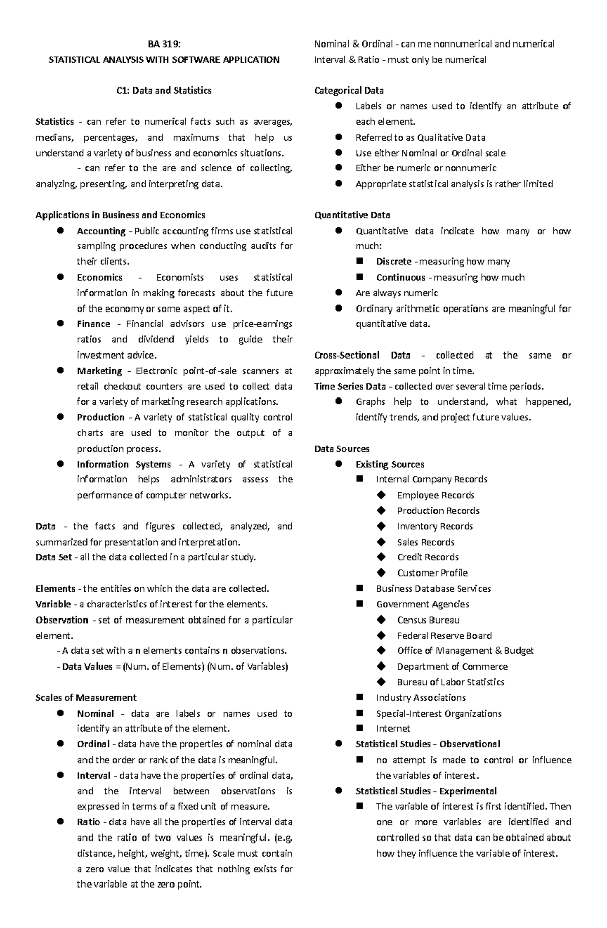 BA 319: Statistical Analysis of Nominal, Ordinal, and Quantitative Data ...