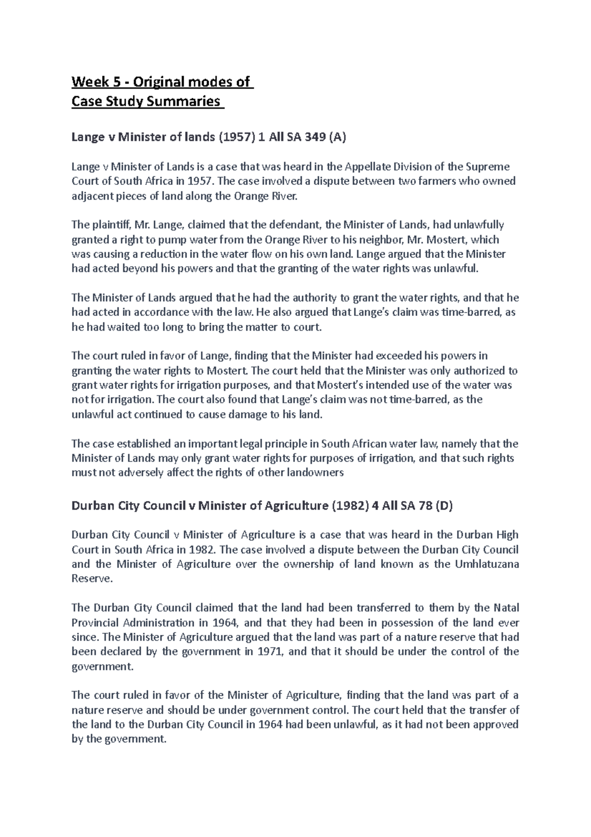 Unit 5 Case Study Summaries: Key Legal Principles Reviewed - Studocu