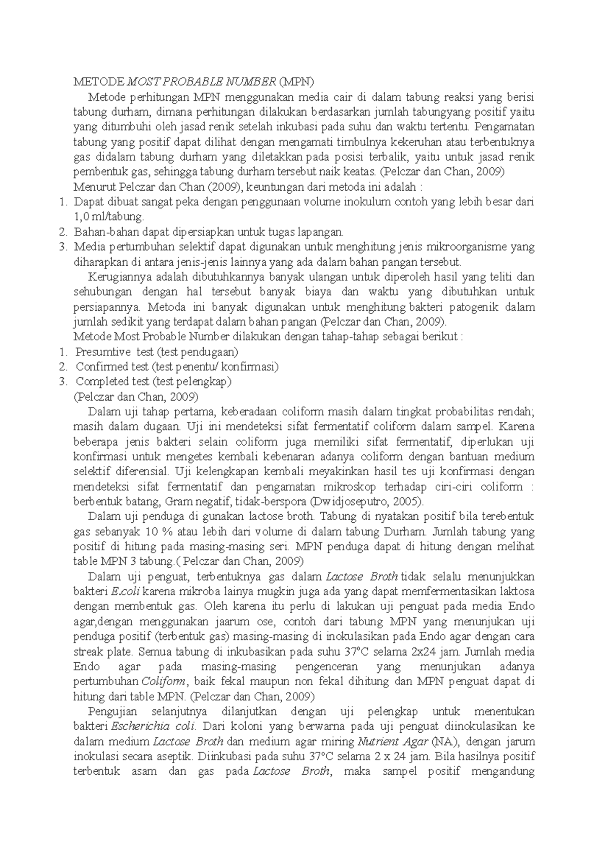 MPN - Penggunaan Metode Most Probable Number untuk Menghitung Koliform ...