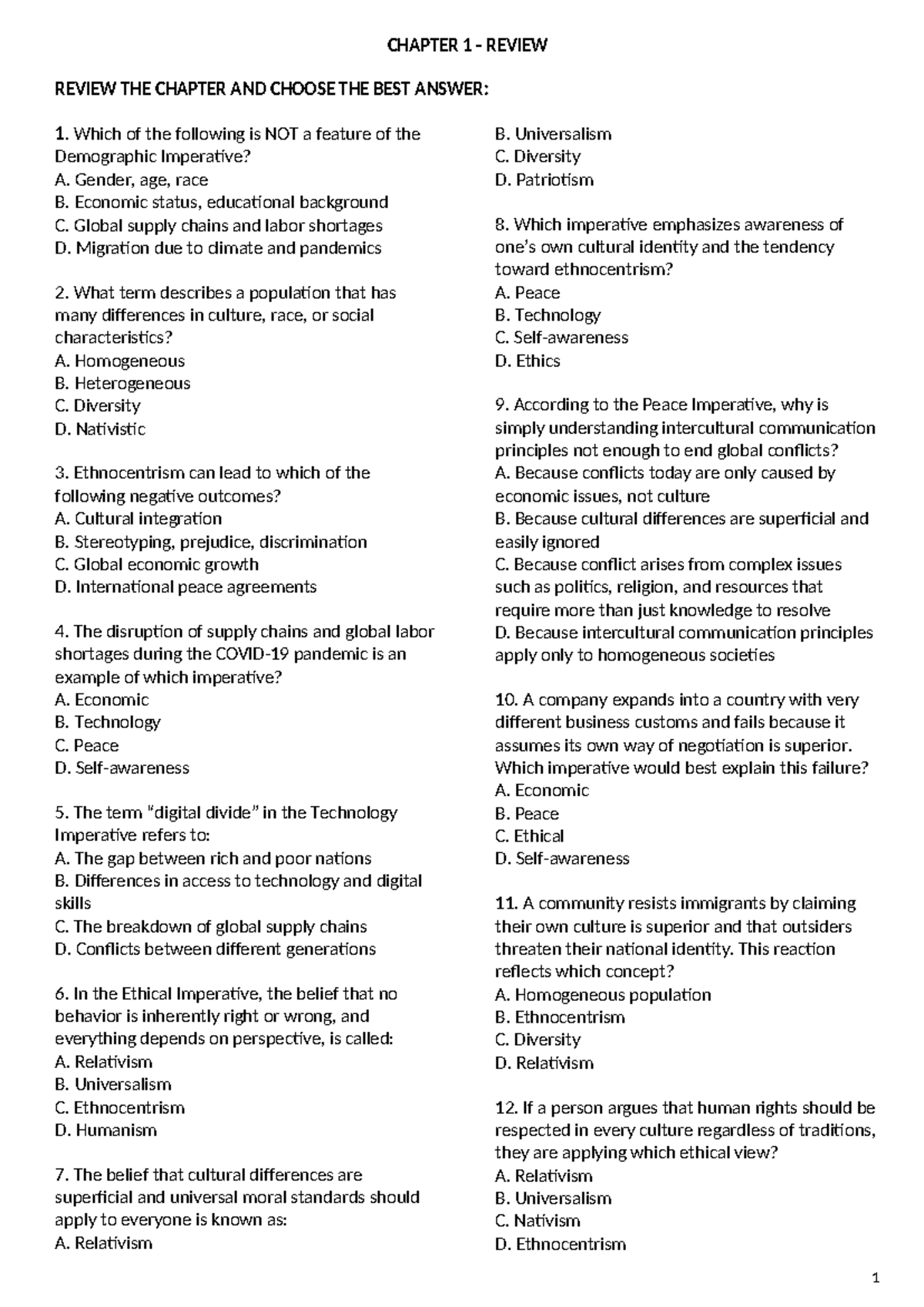Quiz - Chapter 1 Review (GTLVH) - Studocu
