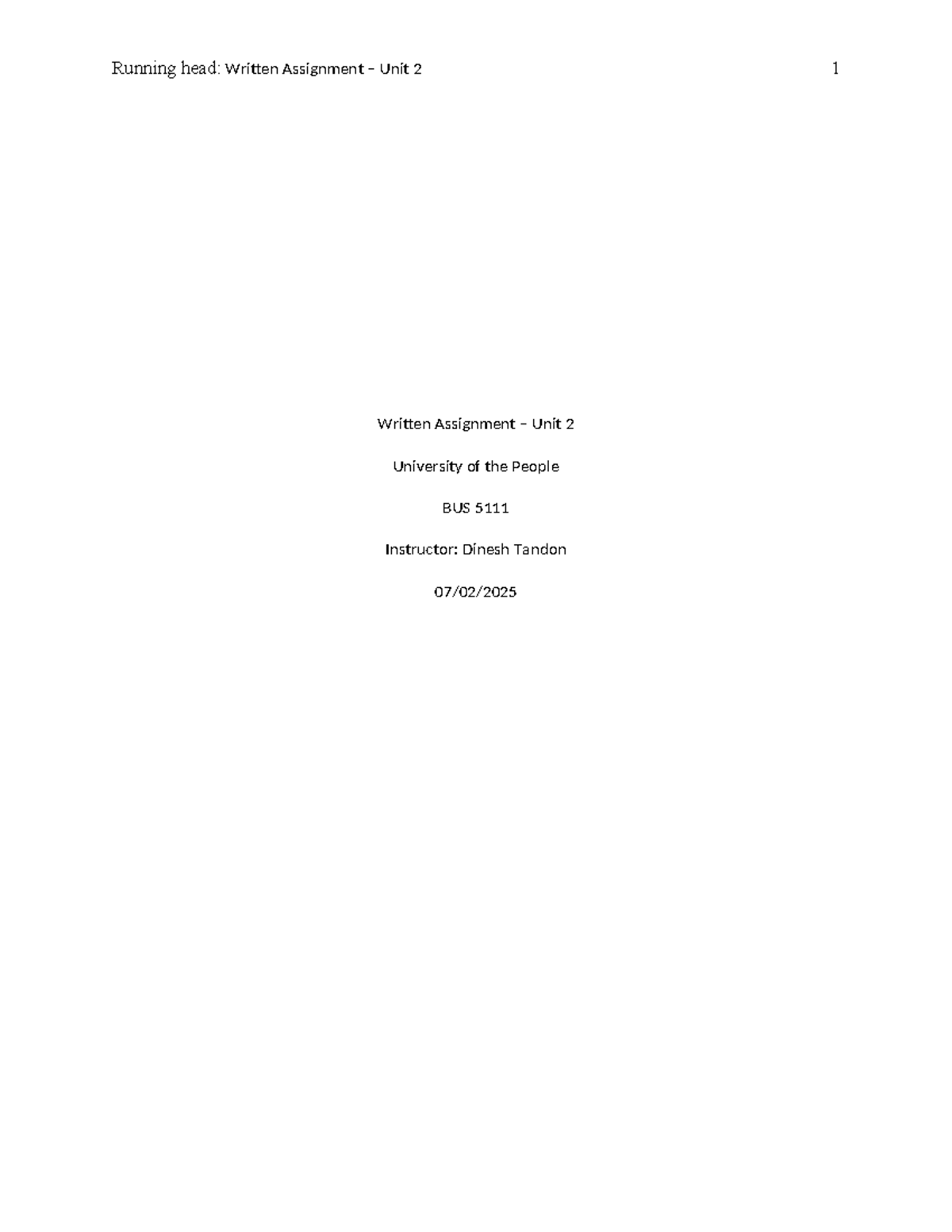 Written Assignment Unit 2: NPV Analysis and Projections - Studocu