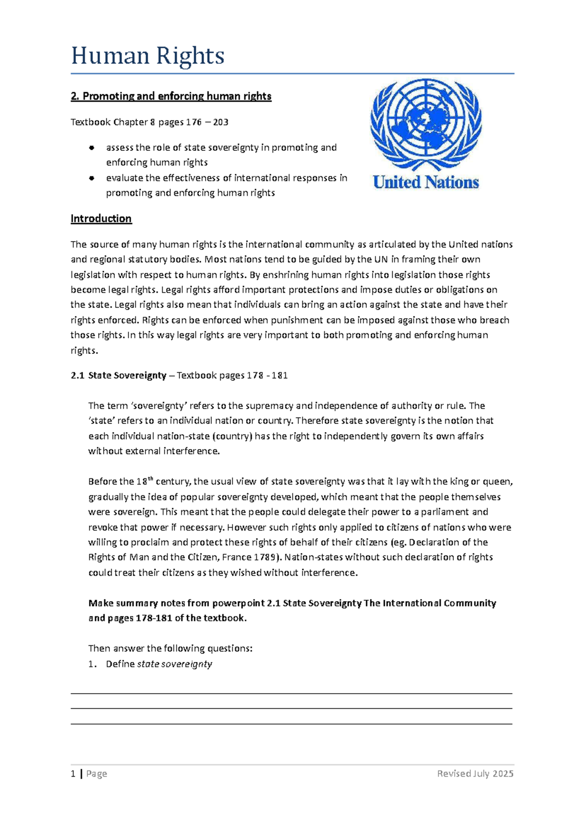 Human Rights 2: State Sovereignty & International Responses - Chapter 8 ...