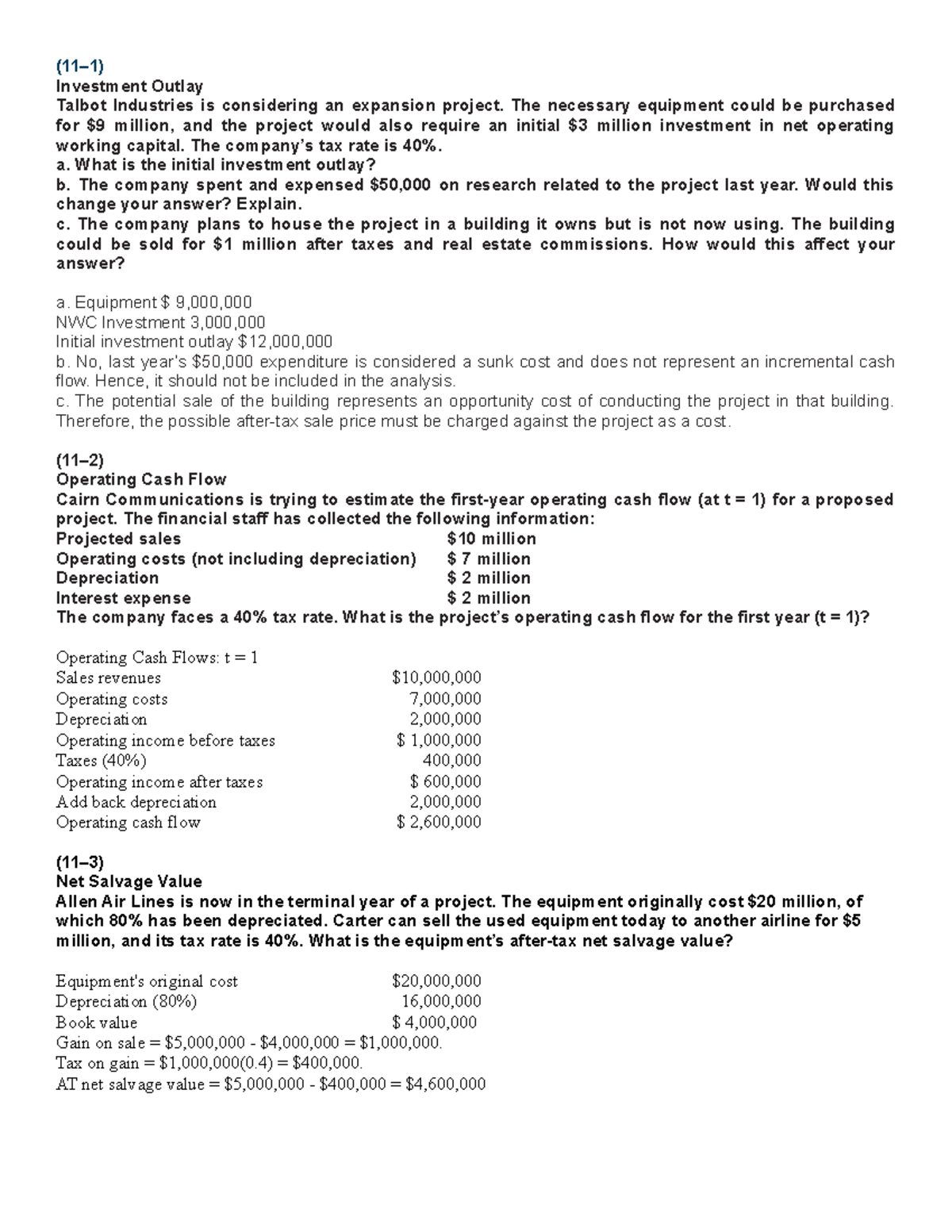 Brigham chap 11 - Practice questions solution for chap 11 - (11–1 ...