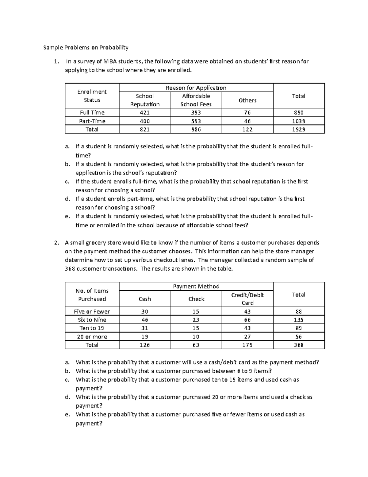 Some Problems on Probability - Sample Problems on Probability 1. In a ...