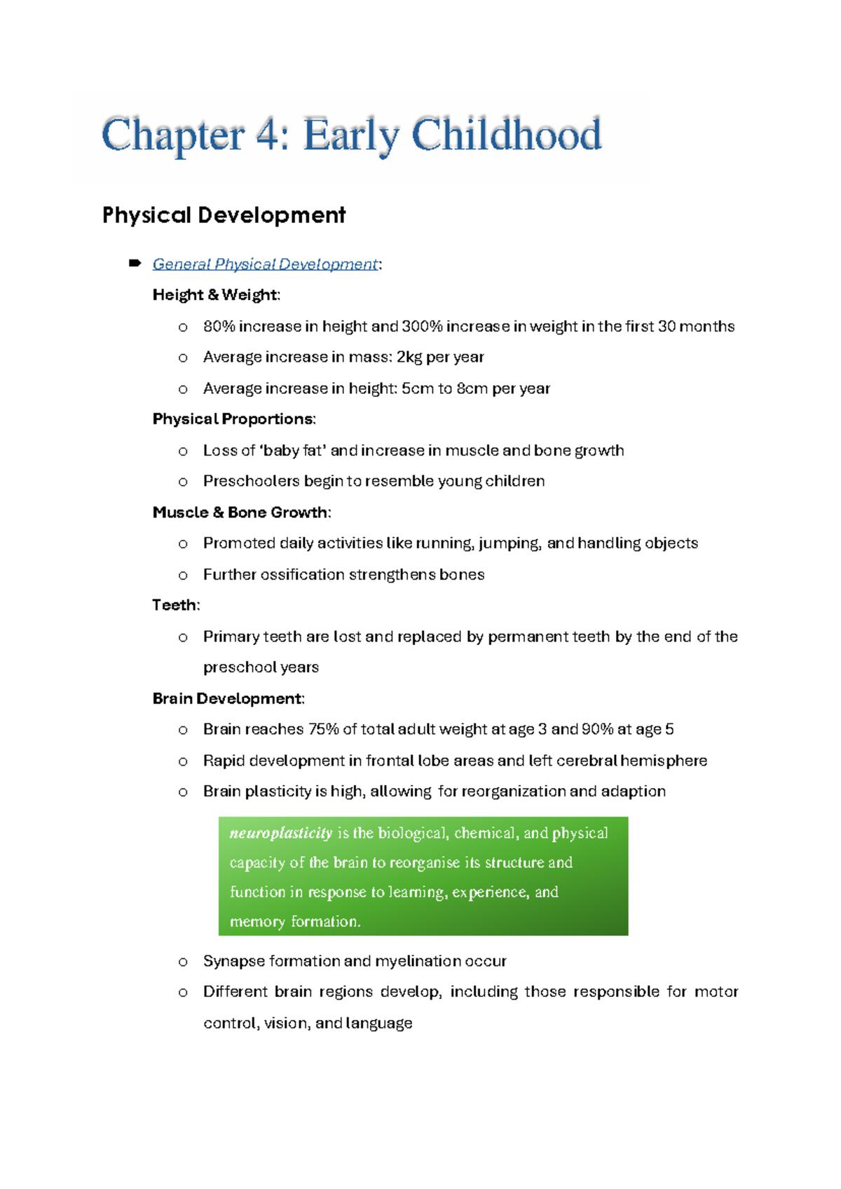 Chapter 4: Early Childhood Physical Development (223 Notes) - Studocu