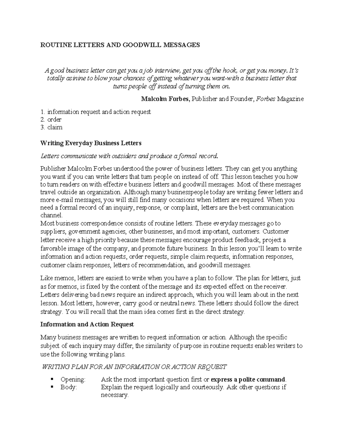 ENG 227 Lesson 7: Writing Effective Business Letters and Goodwill ...