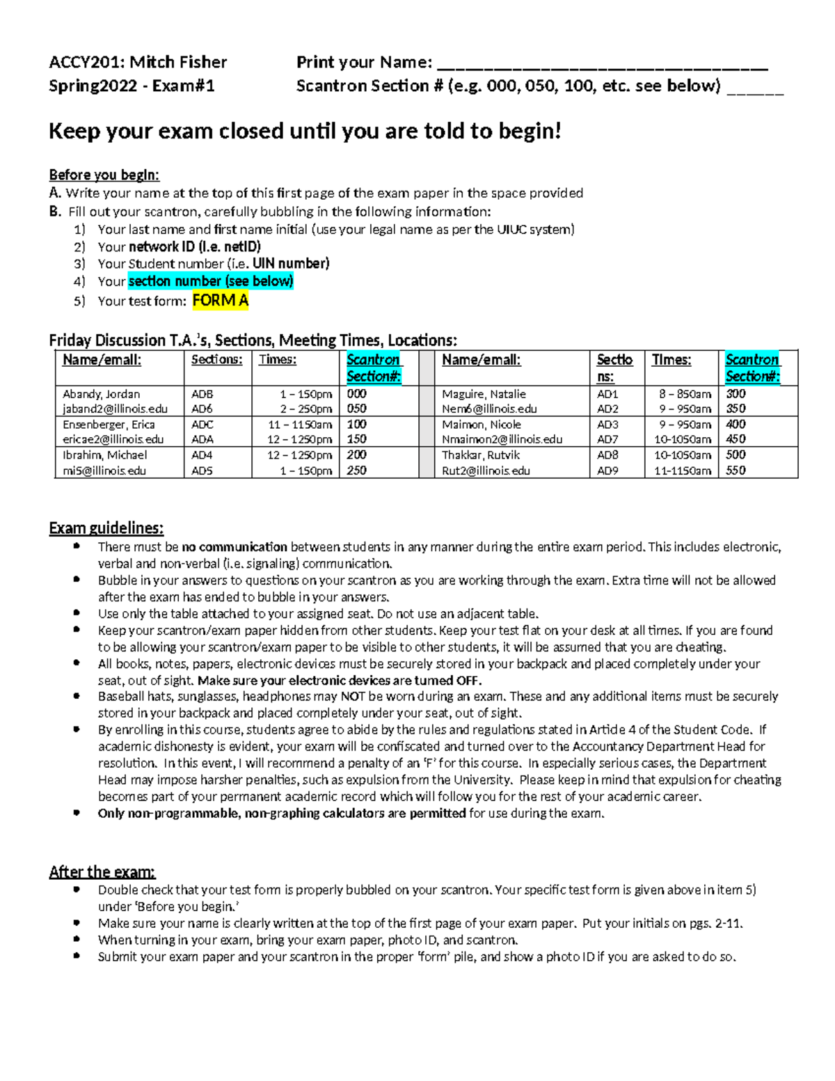 ACCY201: Exam 1 Guidelines & Instructions - Spring 2022 FORM A - Studocu