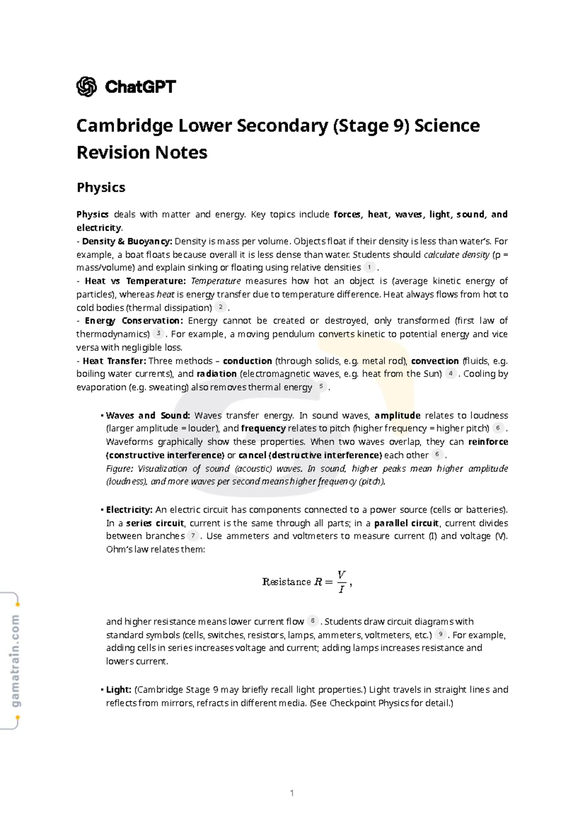 Cambridge Lower Secondary (Stage 9) Science Revision Notes: Physics ...