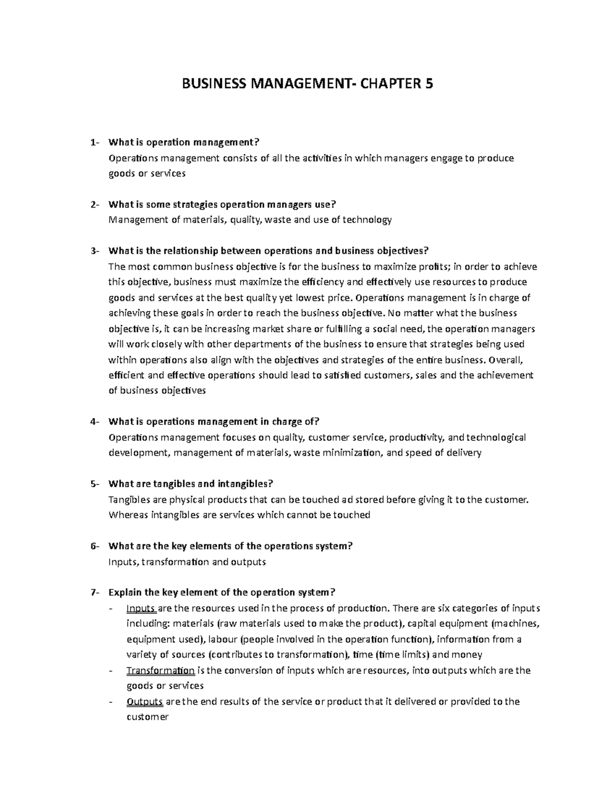 Business Management chapter 5 - BUSINESS MANAGEMENT- CHAPTER 5 1- What ...