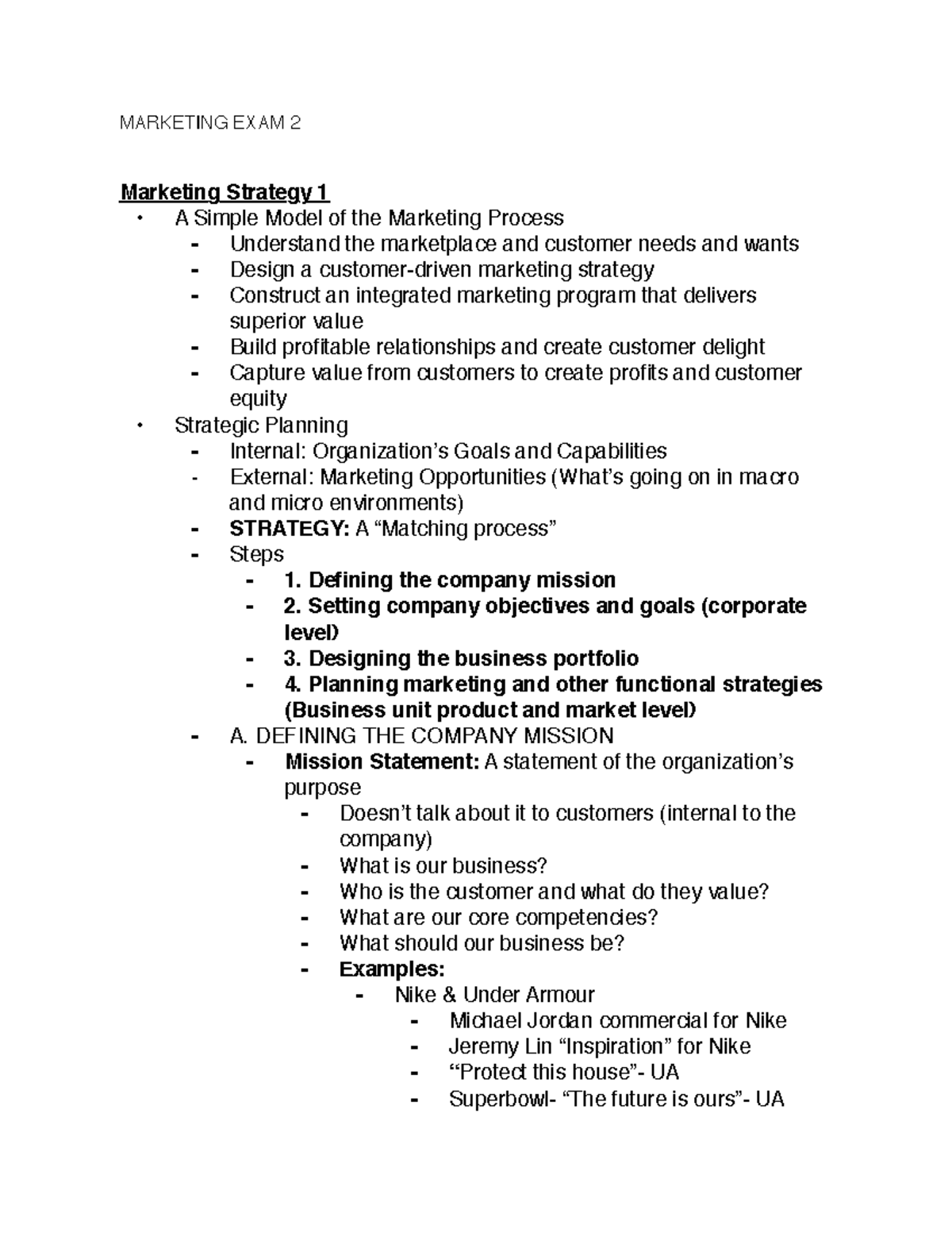 Mktg 301 Exam 2 Comprehensive Study Guide and Key Concepts - Studocu