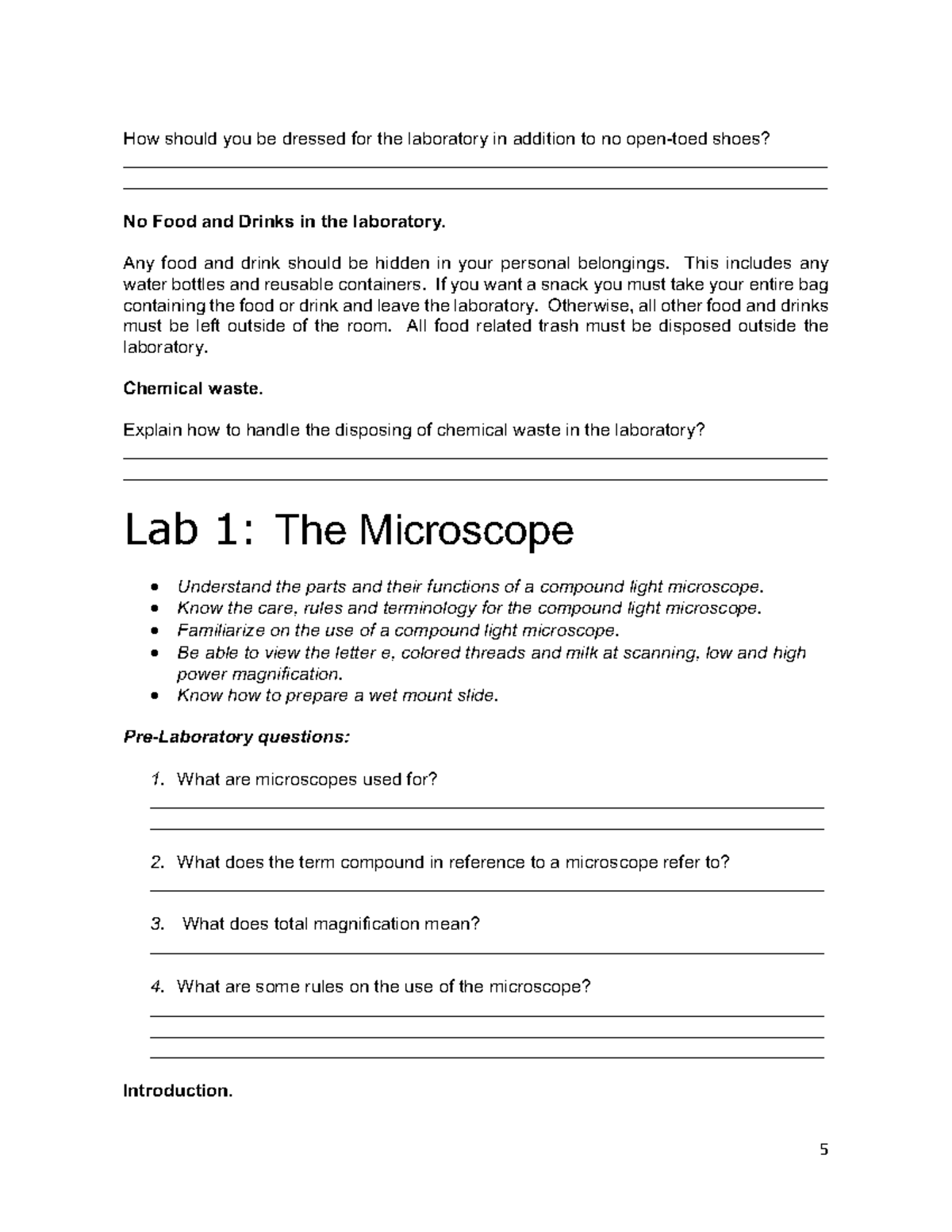Lab 1: Introduction to Compound Light Microscopes in SCB-203 - How ...