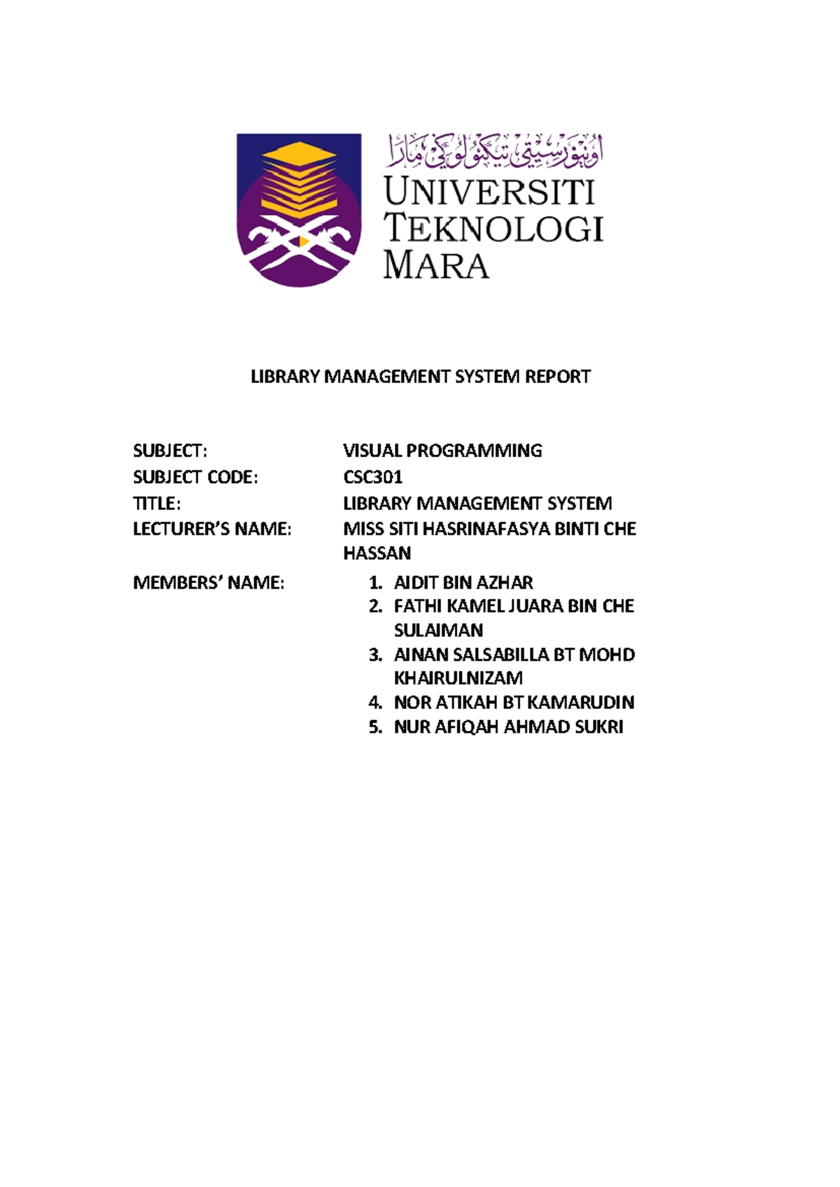Library Management System Report - Final Project CSC301 - Studocu