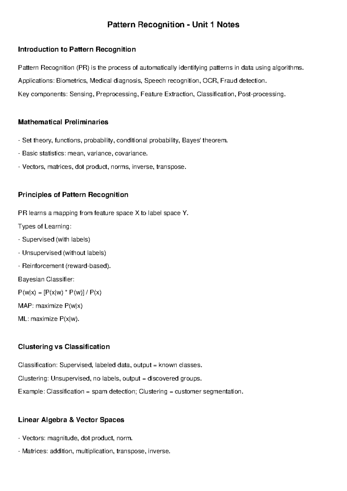 Pattern Recognition (PR) Unit 1: Intro, Key Concepts & Applications ...