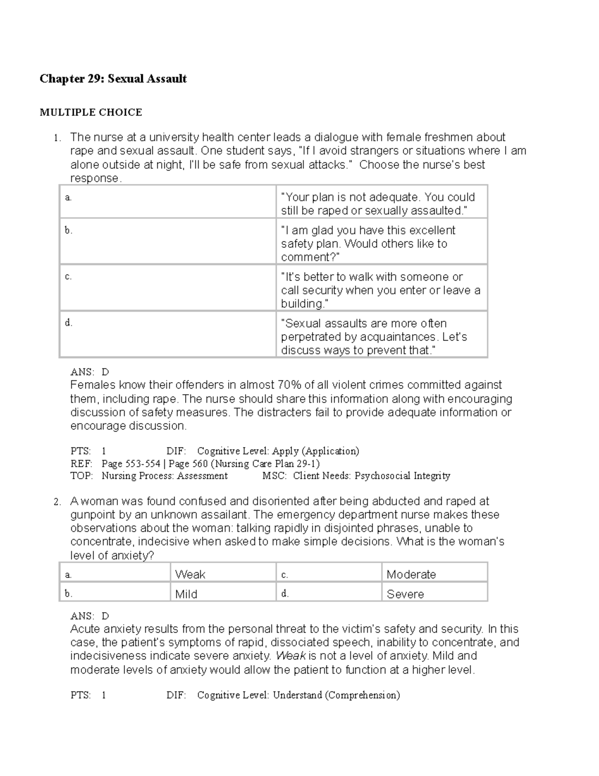 Sexual assault - lecture notes - Chapter 29: Sexual Assault MULTIPLE ...