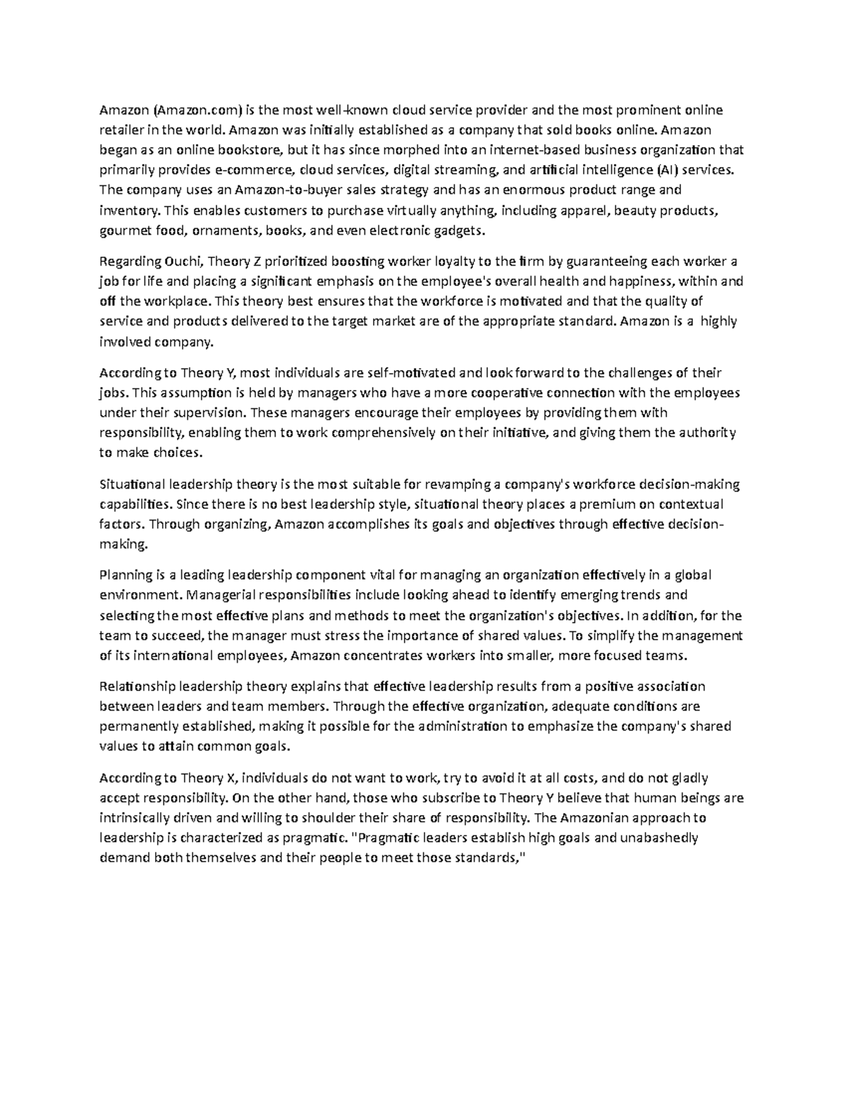 Amazon Leadership Theories & Workforce Management Insights - Studocu