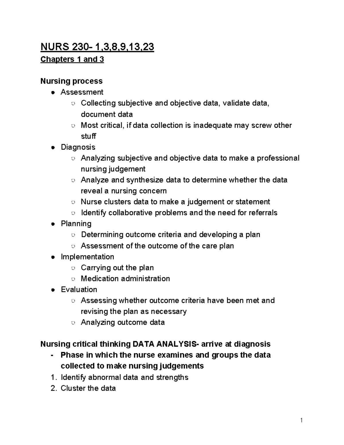 NURS 230 Exam 1 Study Guide: Nursing Process & Assessment Techniques ...