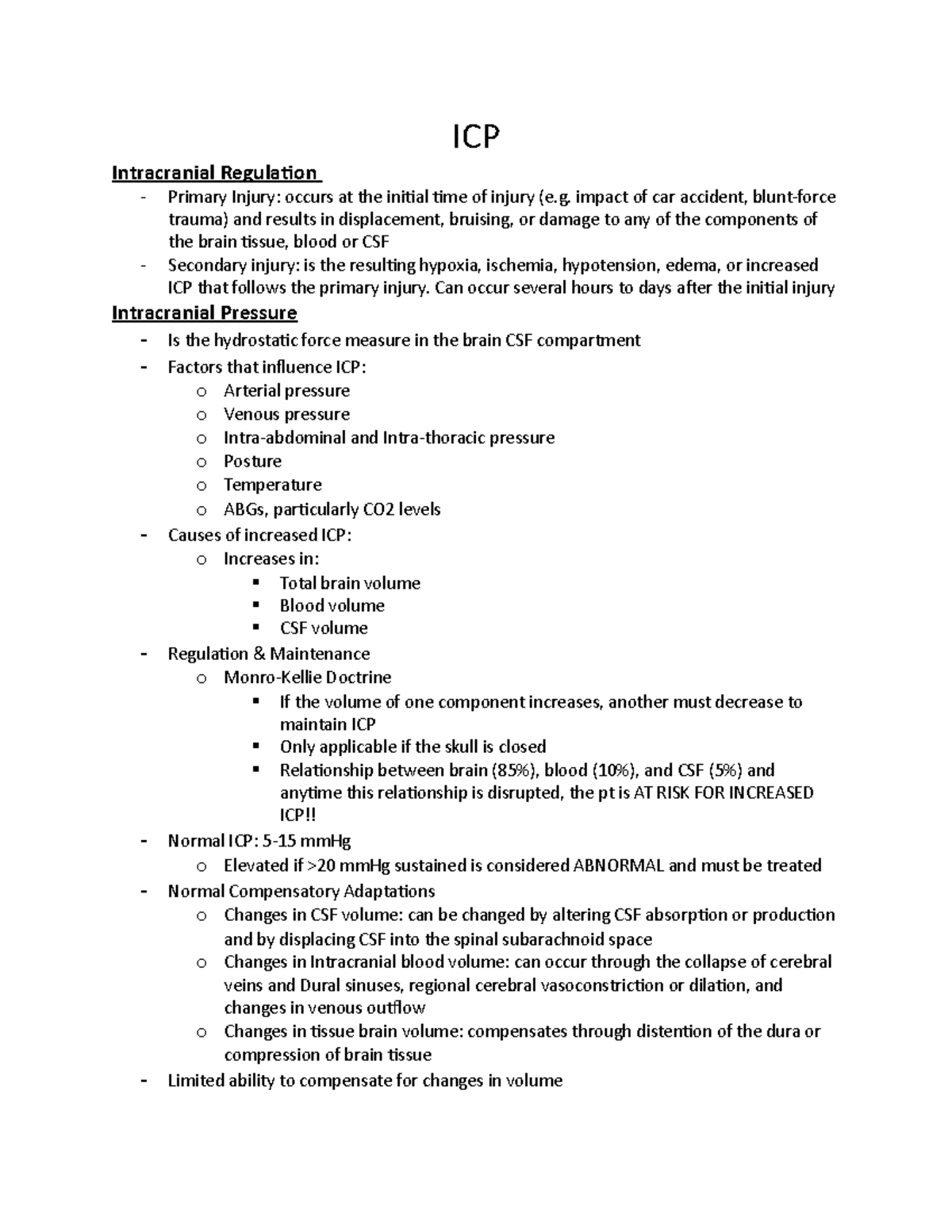 ICP - Intracranial Pressure Lecture Notes: Key Concepts and Management ...