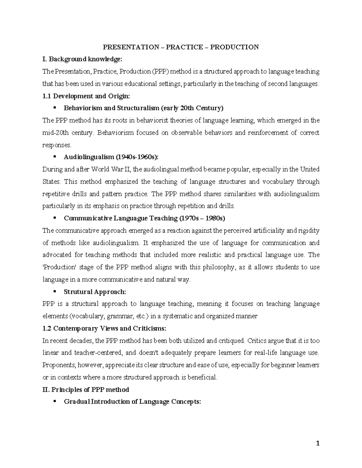 PPP Model 1: Presentation, Practice, Production Teaching Procedure ...