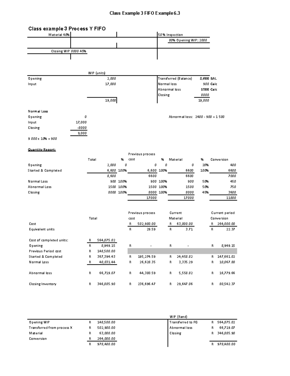 Class Example 3: FIFO Process Analysis and Costing Notes - Studocu