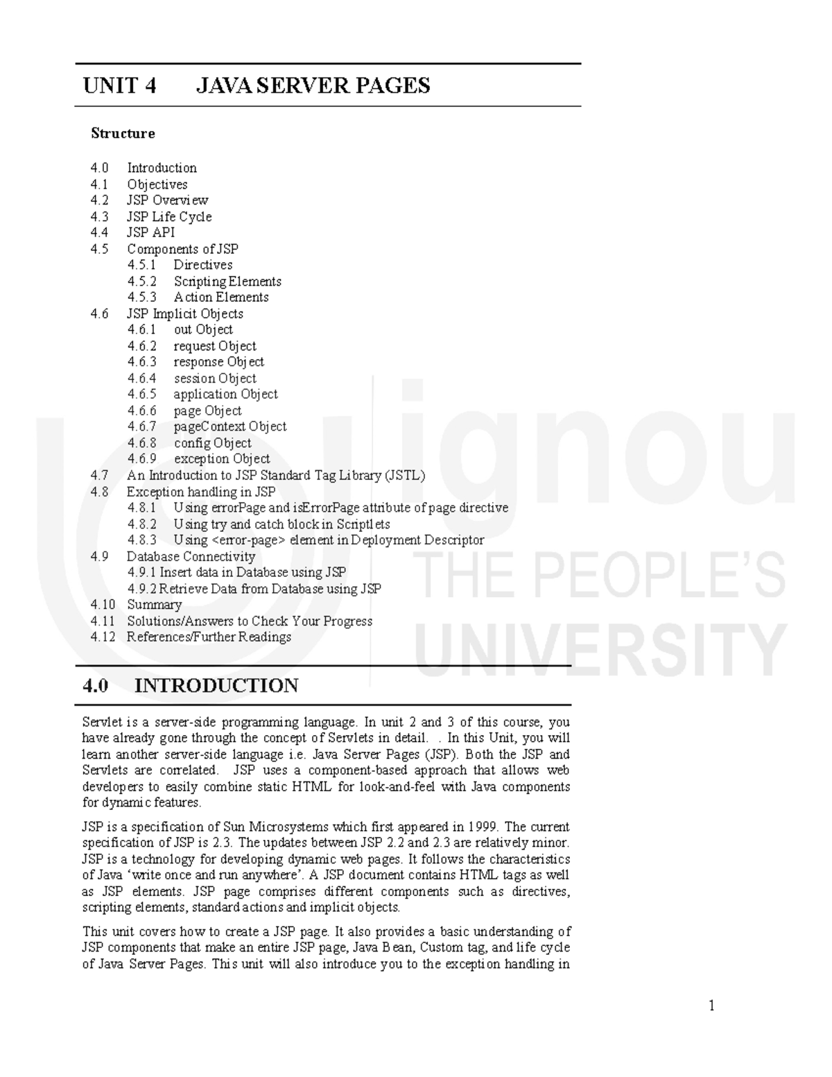 Java Server Pages (JSP) Notes - Unit 4 Overview & Components - Studocu