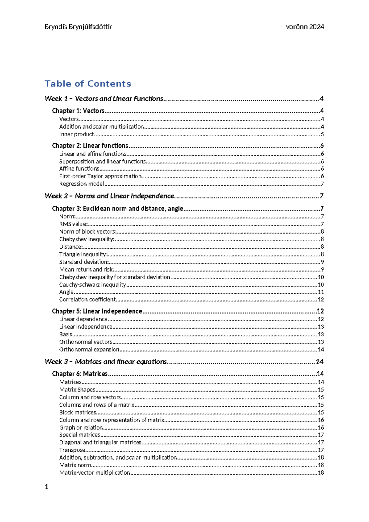 Applied Linear Algebra: Vectors, Functions, and Matrices Overview - Studocu