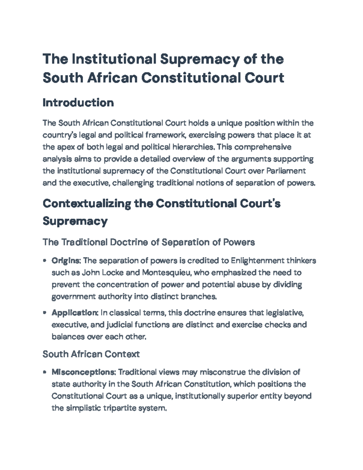 Institutional Supremacy of the South African Constitutional Court ...