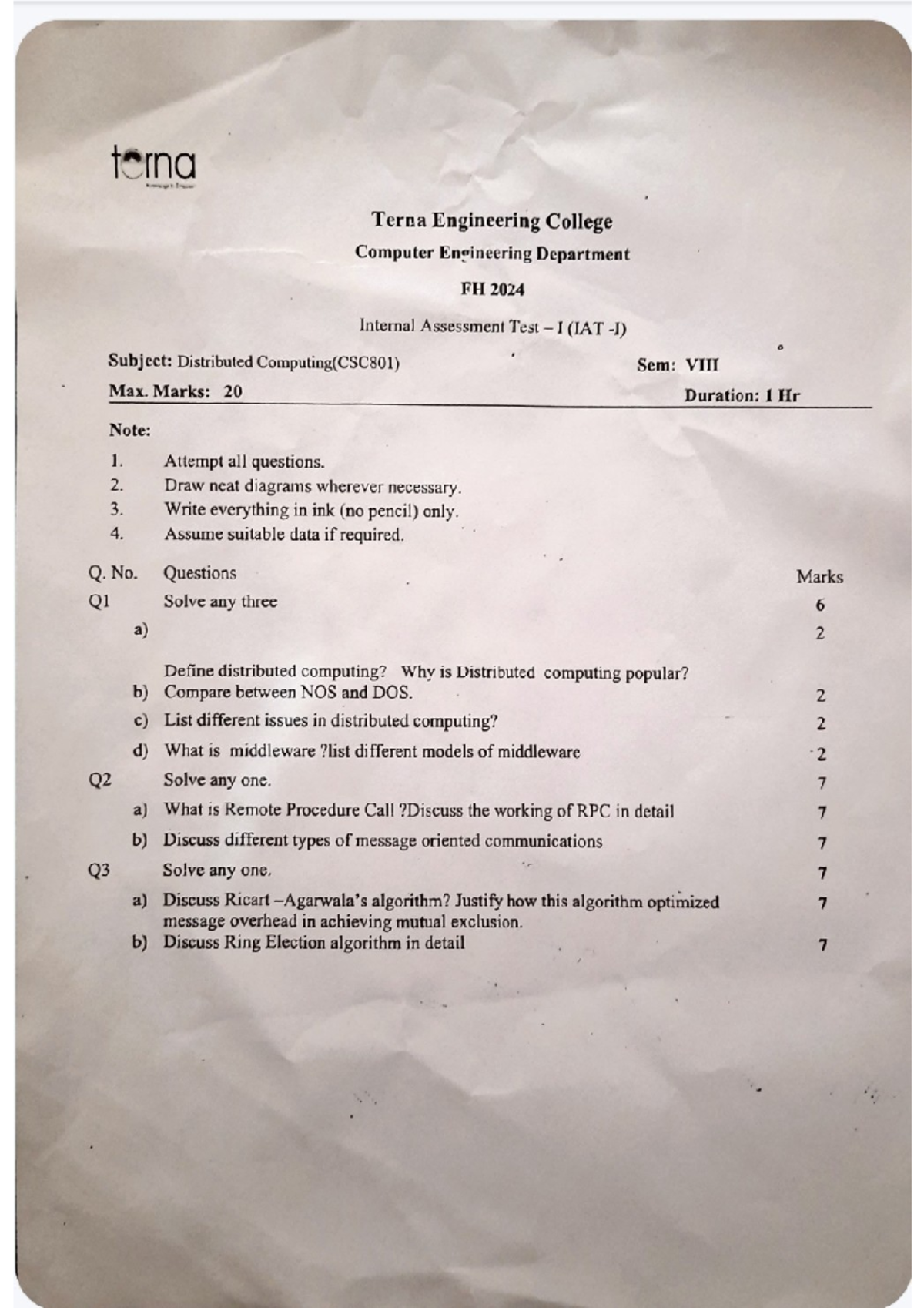 IAT-1 - PYQ - terna Terna Engineering College Computer Engineering ...