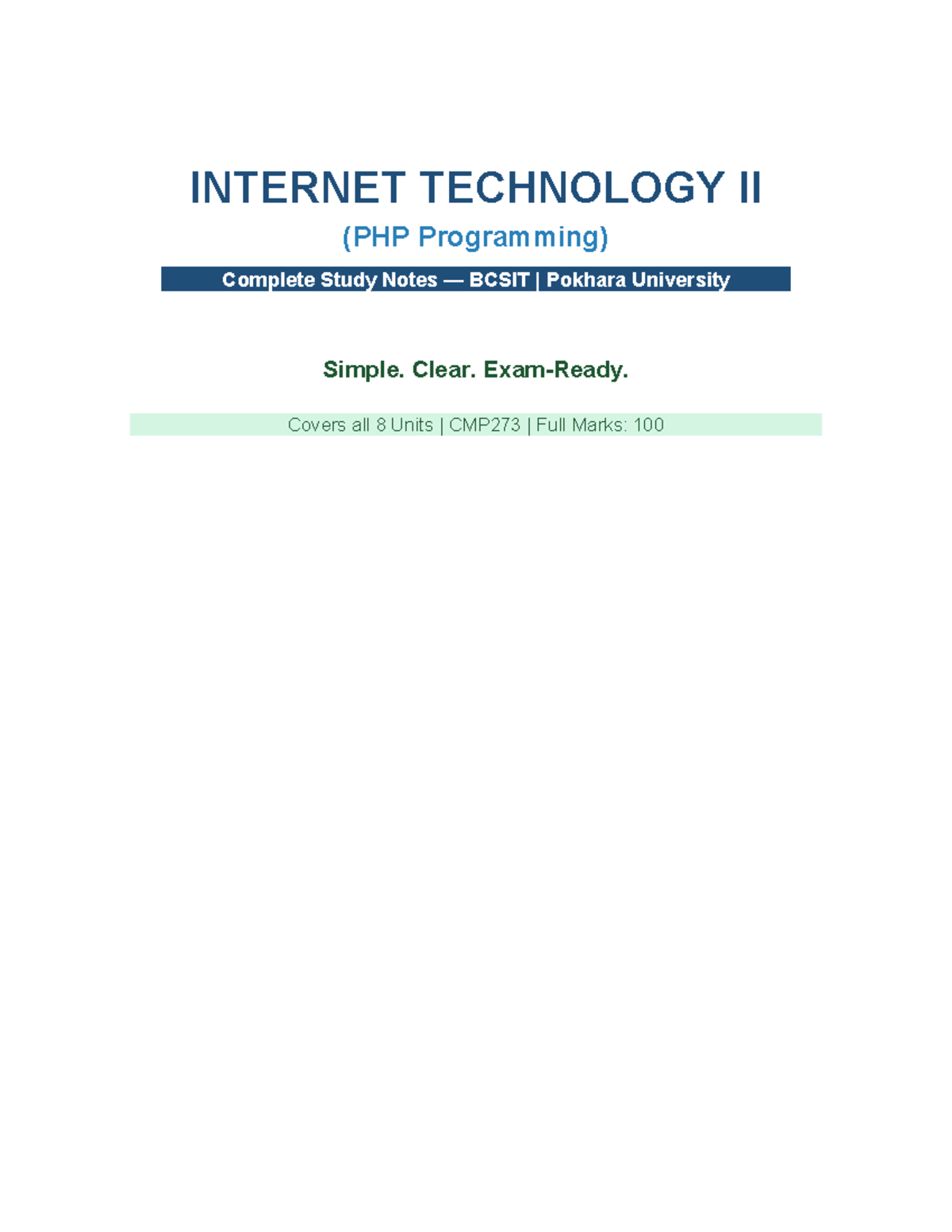 PHP Programming Complete Study Notes for INTERNET TECHNOLOGY II (CMP273 ...