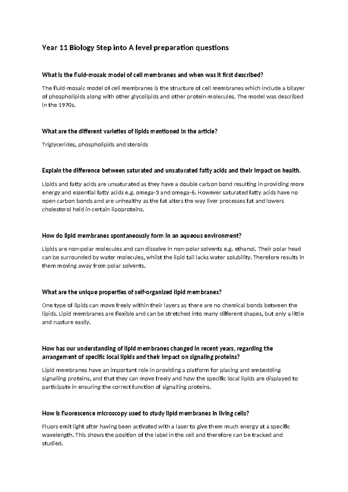 Biology summer work - Year 11 Biology Step into A level preparation ...
