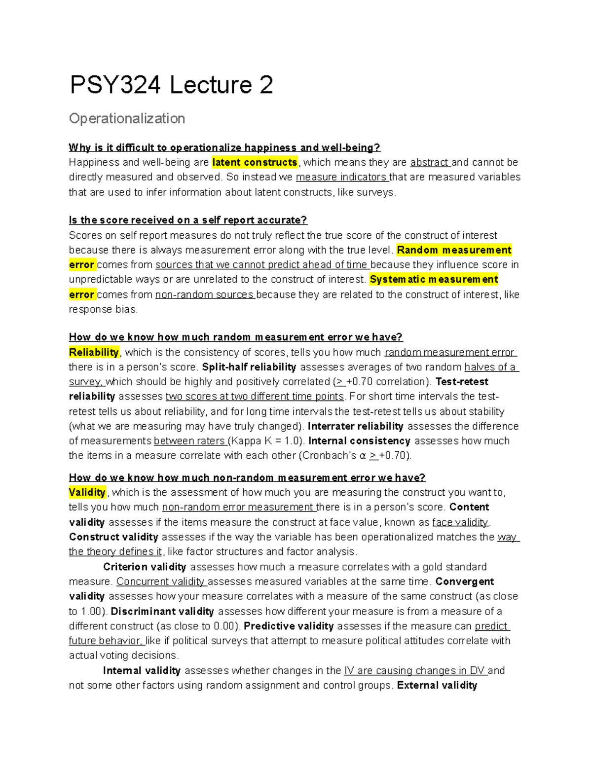Lec 2 - Notes on lecture for the psychology of wellbeing - PSY324 ...