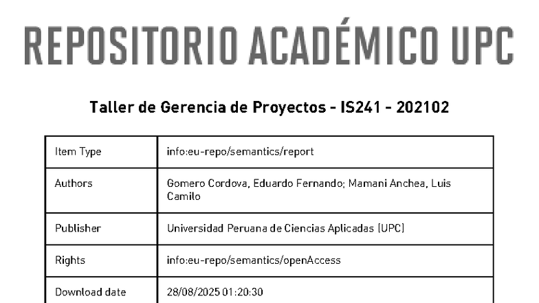IS241 Taller de Gerencia de Proyectos 202102 - Taller de Gerencia de ...