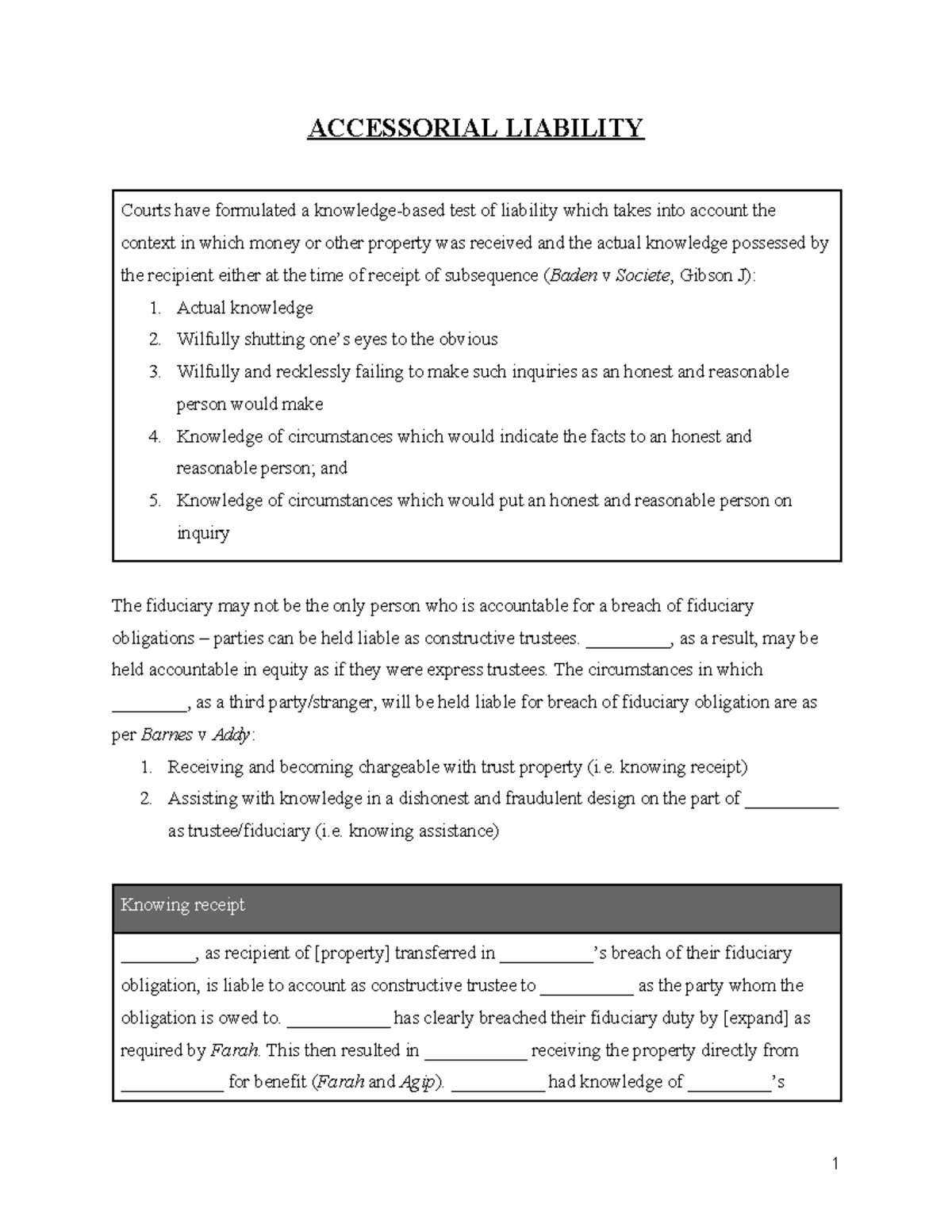 Accessorial Liability Exam Notes (LAW 302) - Comprehensive Overview ...