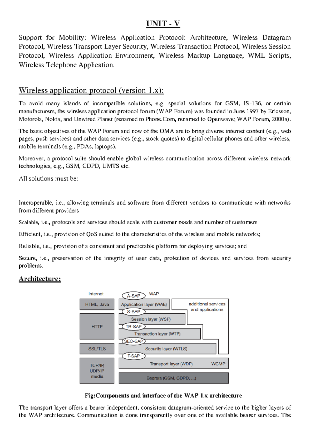 Unit V: Support for mobility in wireless application protocols - Studocu