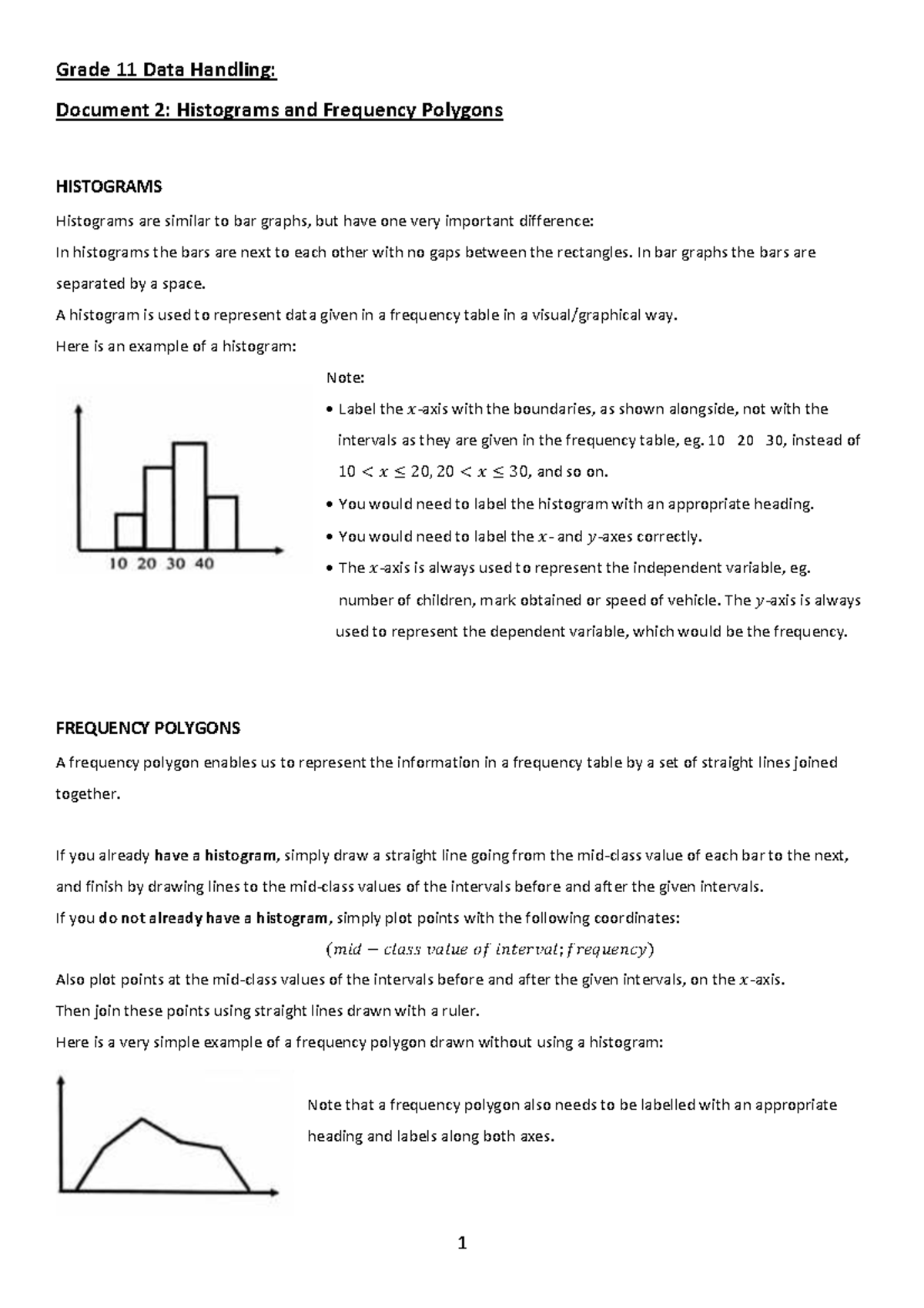Grade 11 Data Handling: Histograms & Frequency Polygons - Studocu