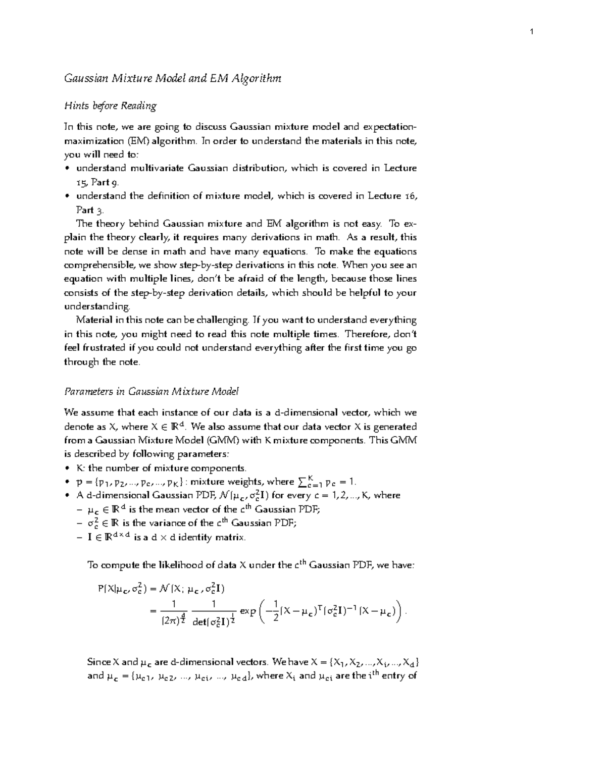 Gaussian Mixture Model & EM Algorithm Notes - Asset-v1 MITx+6 - Studocu