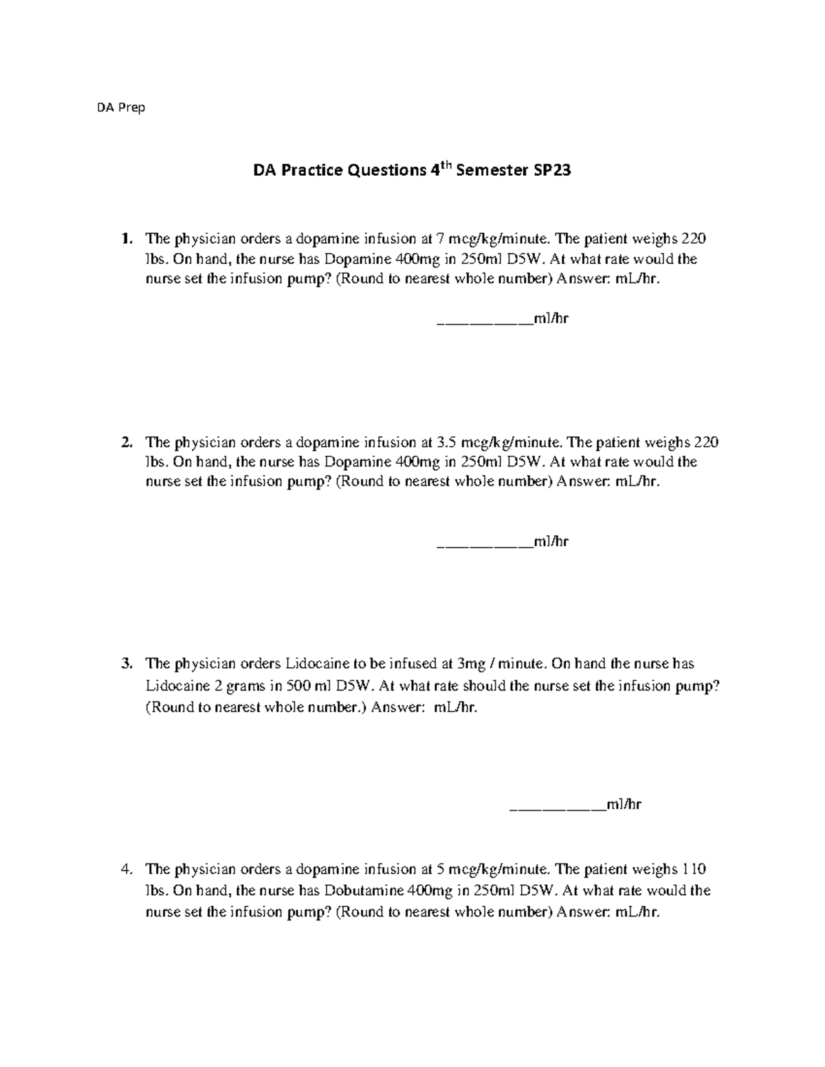 DA Prep SP 23 - Dimensional Analysis - DA Prep DA Practice Questions ...