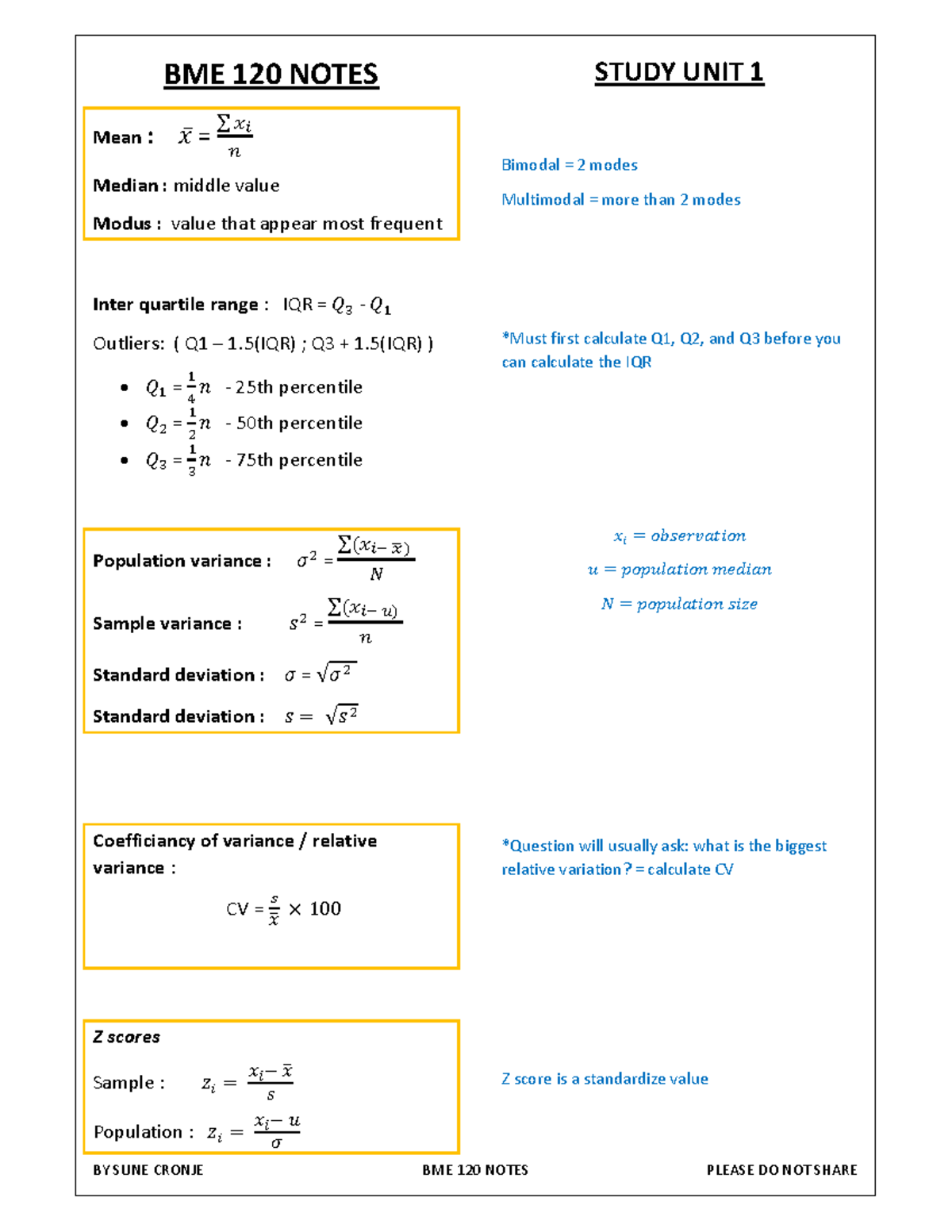 BME 120 Statistical Concepts and Notes: Units 1-4 Overview - Studocu