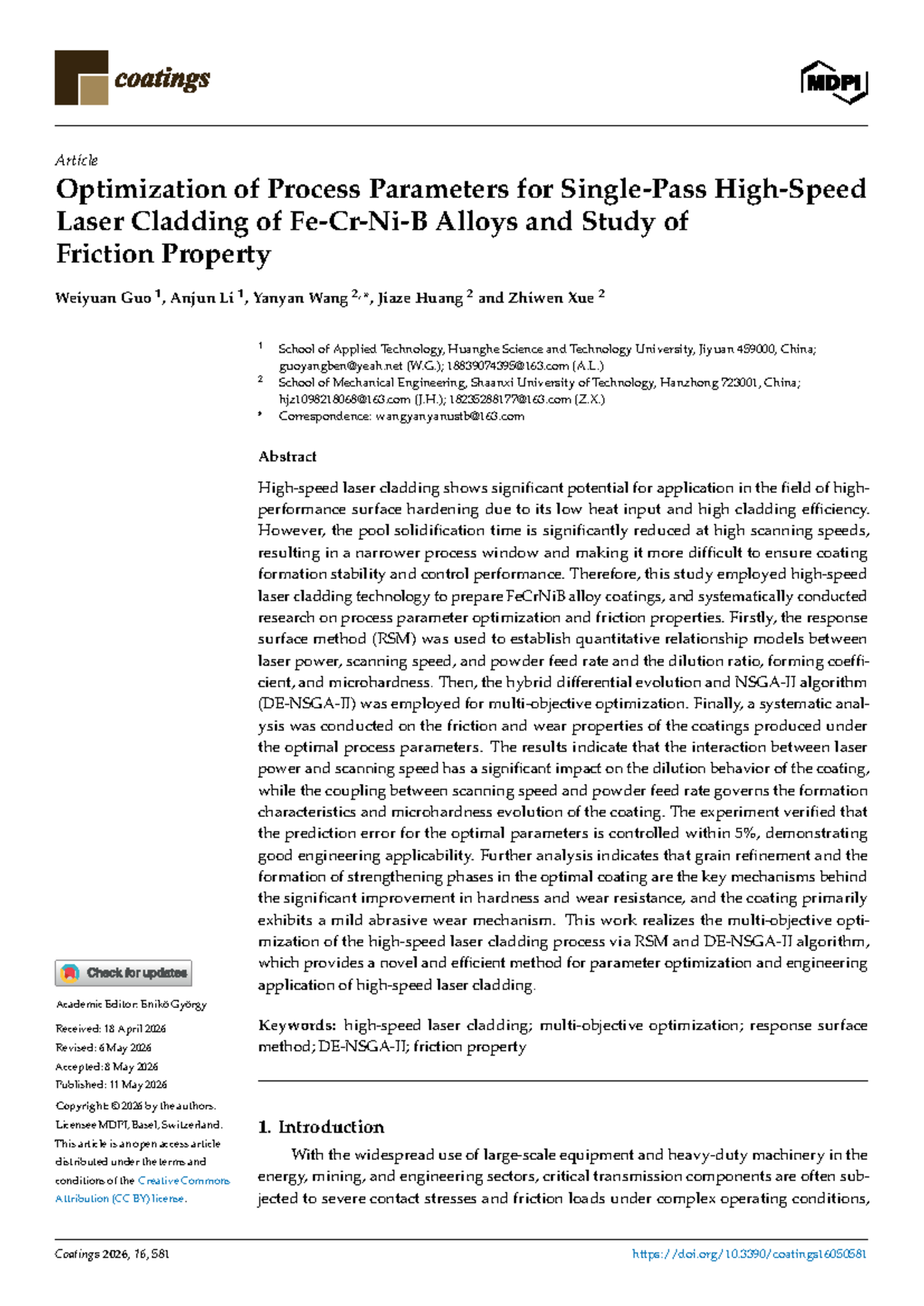 Optimization of Laser Cladding Process Parameters for FeCrNiB Alloys ...