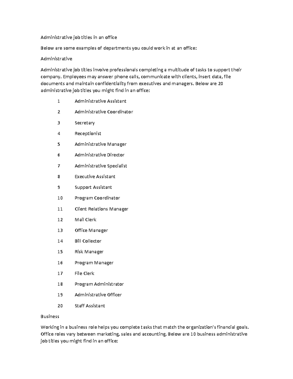 Administrative job titles in an office - Employees may answer phone ...