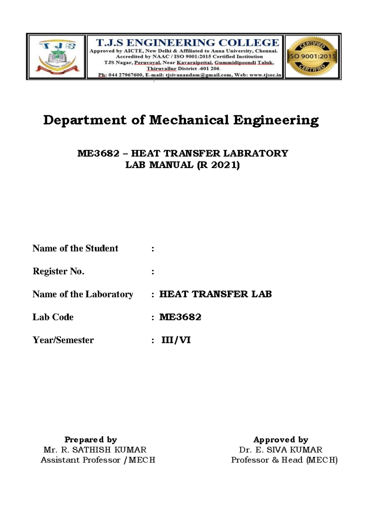 ME3682 Heat Transfer Laboratory Manual and Experiment Guide - Studocu