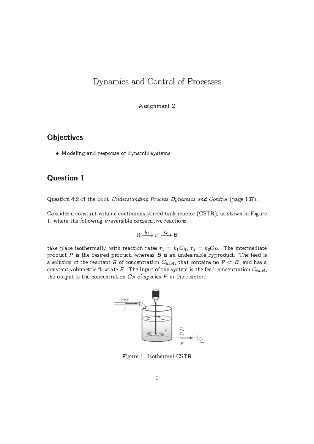 Dynamics and Control of Processes - Assignment 2 Solutions - Studeersnel