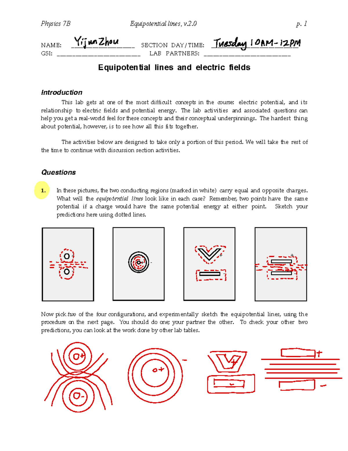 Physics 7B Lab: Equipotential Lines and Electric Fields Analysis - Studocu