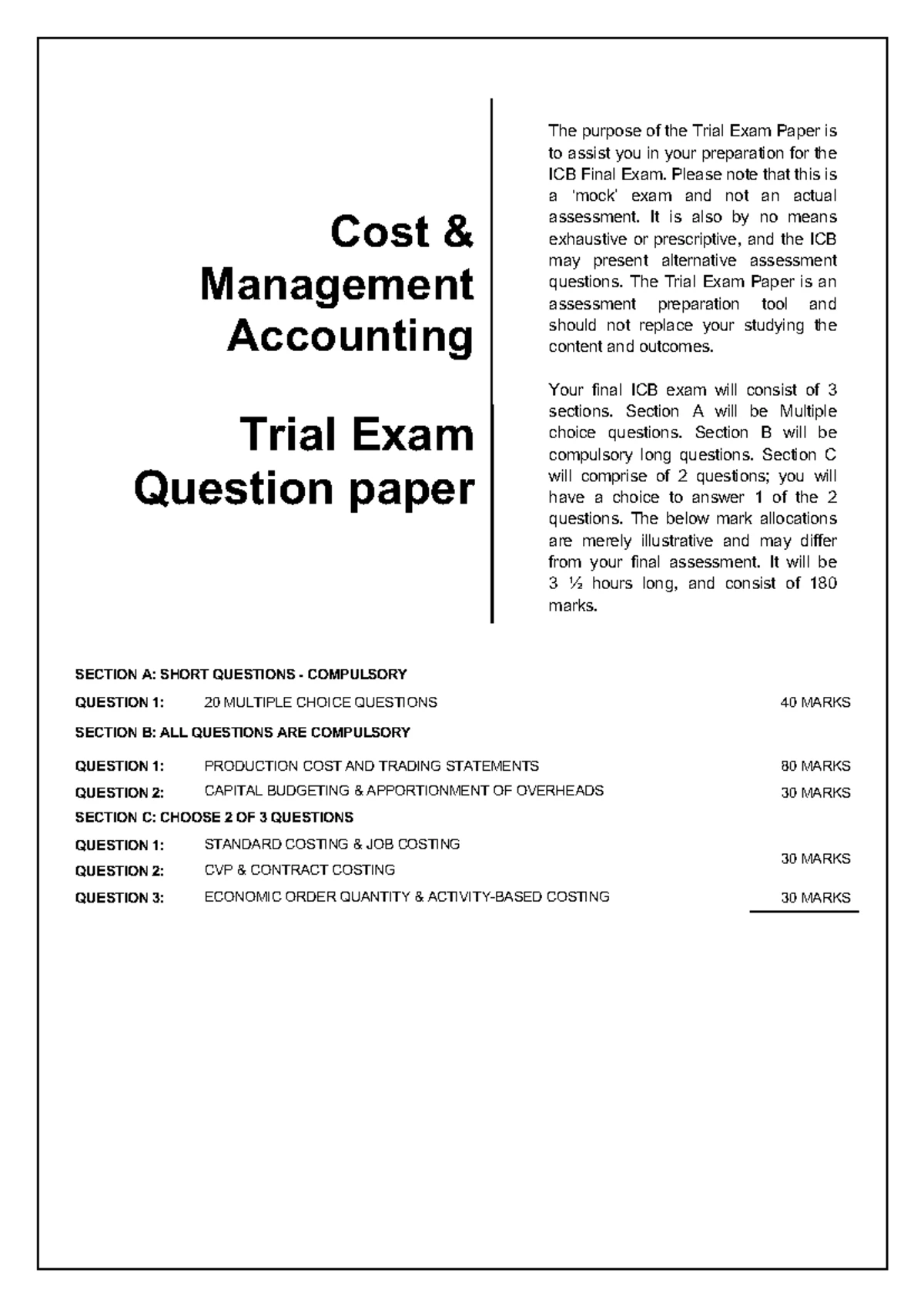 ICB Cost Management Accounting Trial Exam Solutions Guide - Studocu