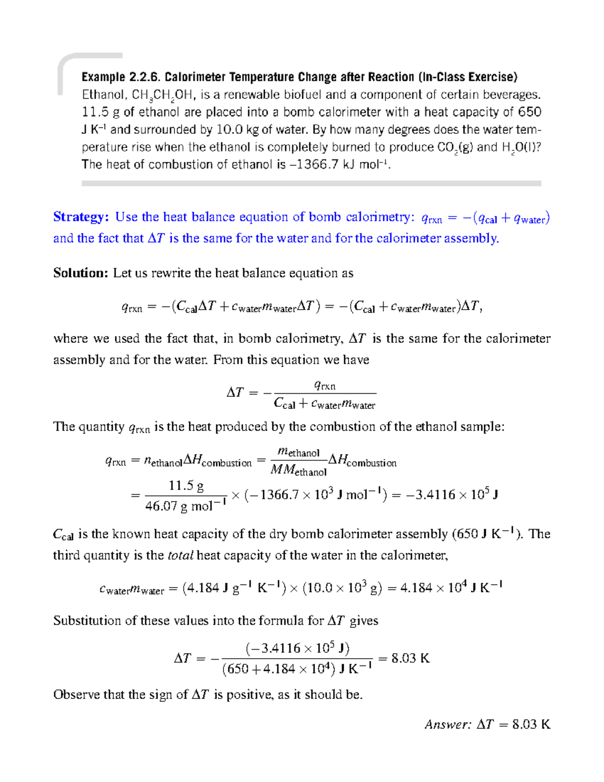 Example 2 - Bomb Calorimetry Heat Balance Equation Analysis - Studocu