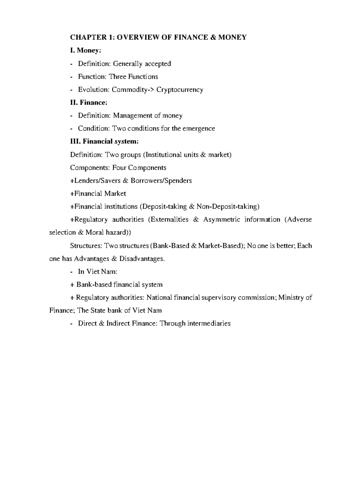 Notes for Topic 1 Overview of money & finance - CHAPTER 1: OVERVIEW OF ...