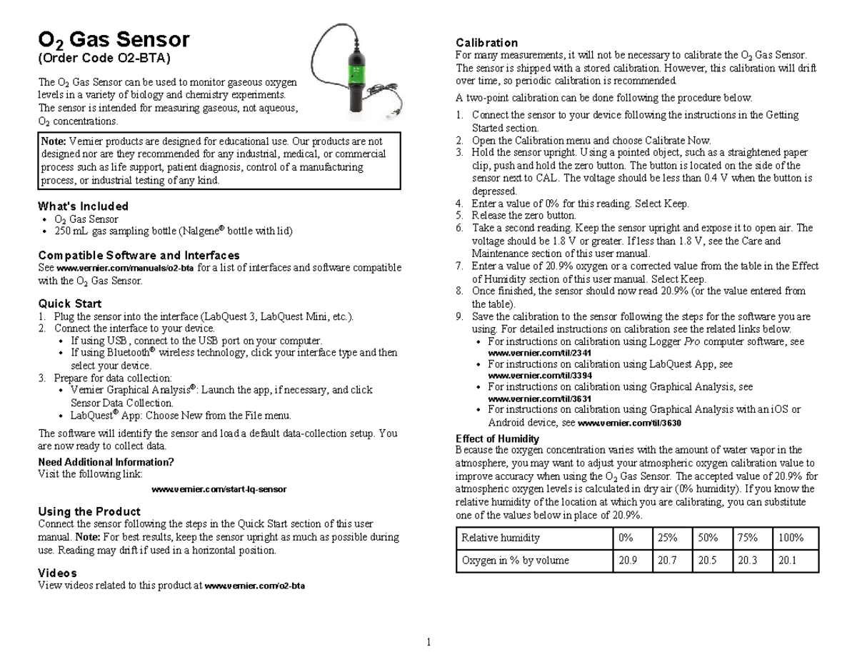 O2 Gas Sensor Calibration Guide - O2-bta-tuan1 CNB - Studocu
