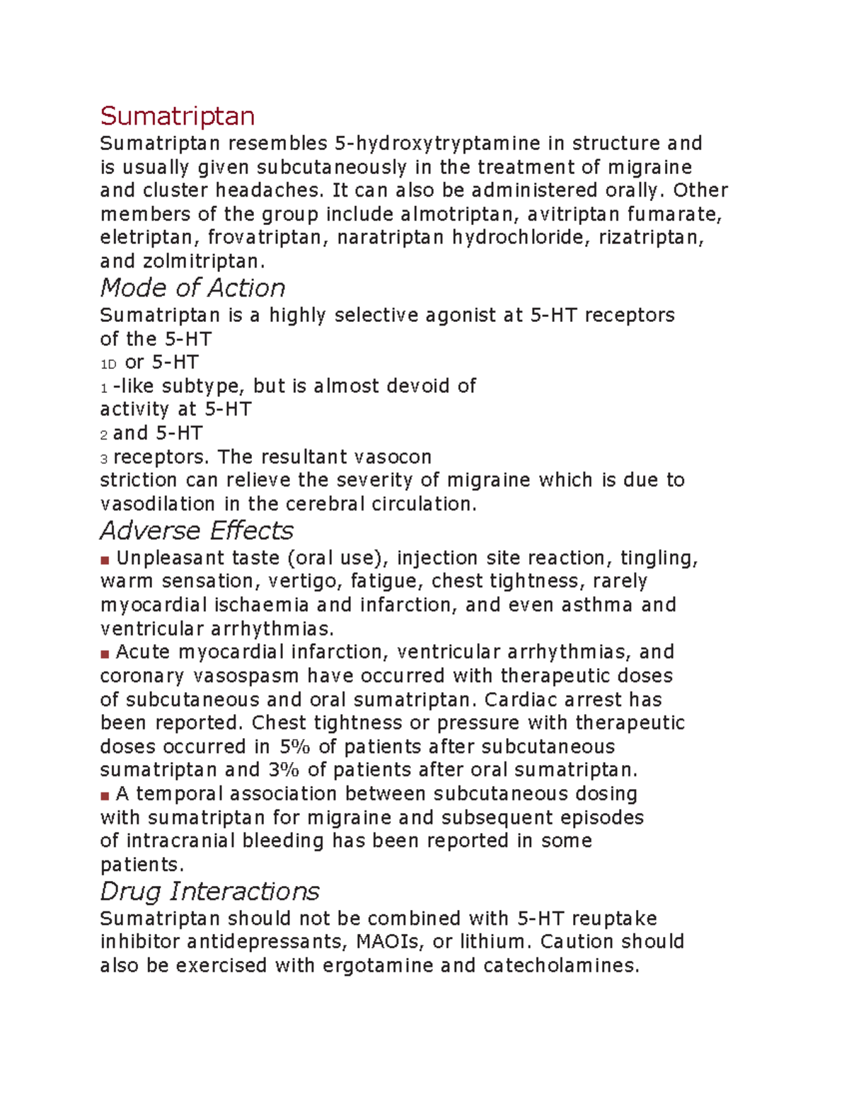 Sumatriptan: Pharmacology, Uses, and Adverse Effects Overview - Studocu
