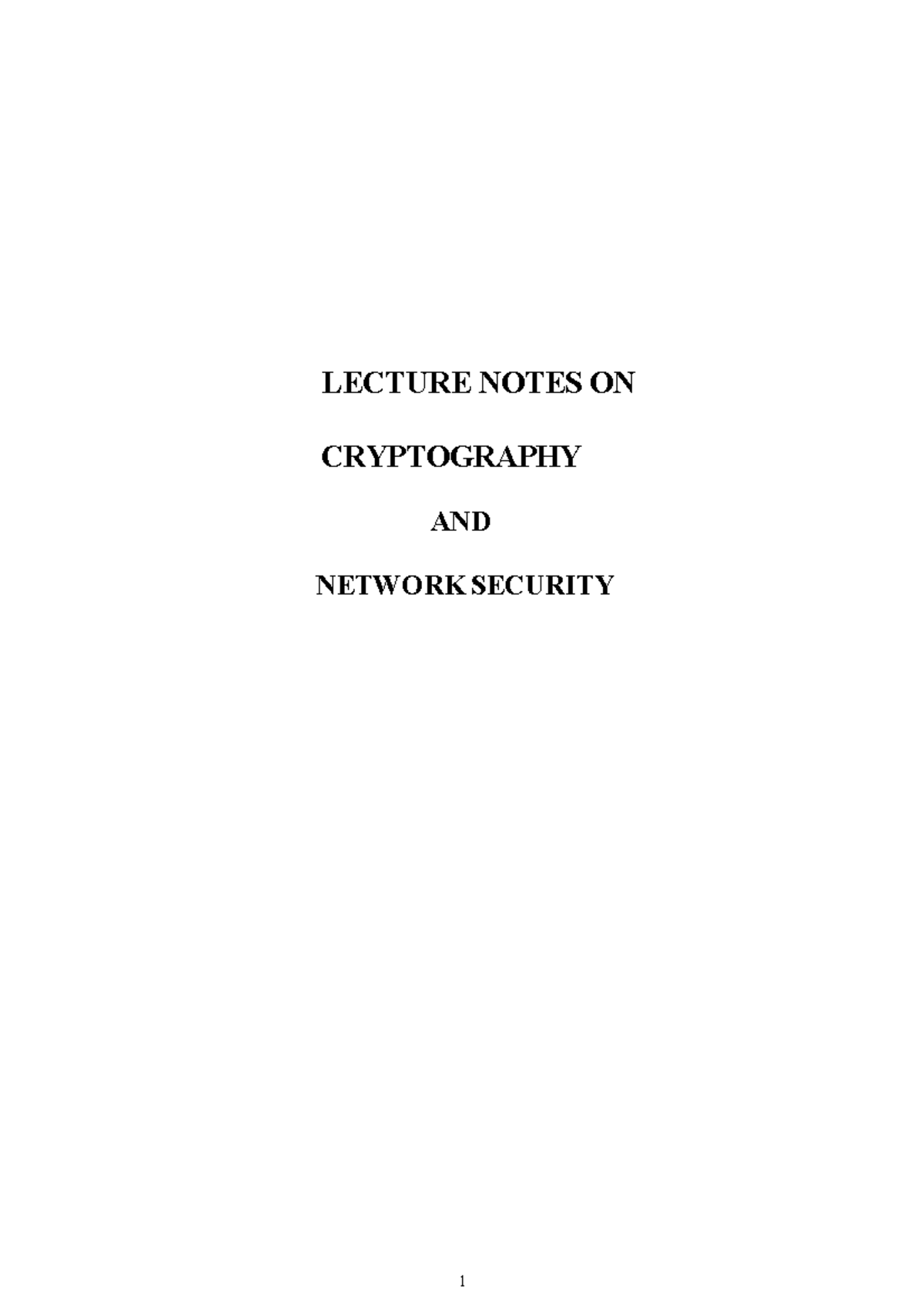 CNS 1: Lecture Notes on Cryptography & Network Security - Studocu