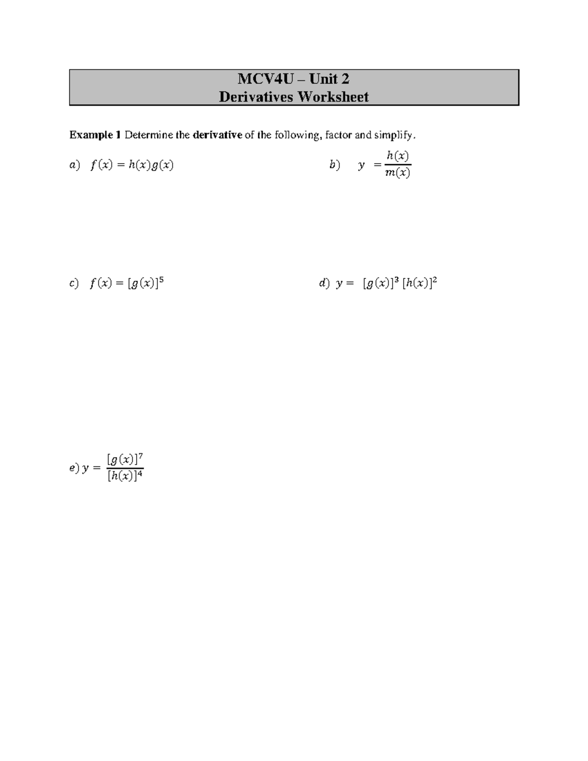 2.7 Derivative Rule - homework - Bachelor of Secondary Education Major ...
